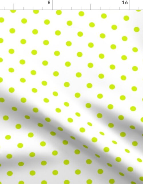 Lime Punch Polkadots on White Fabric