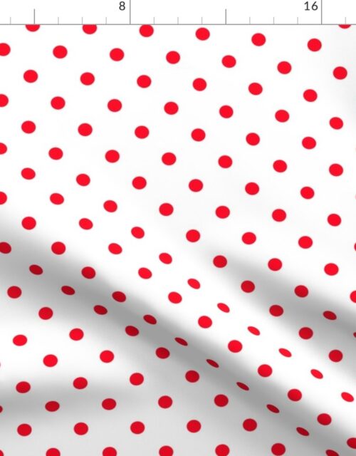 Cherry Red Polkadots on White Fabric