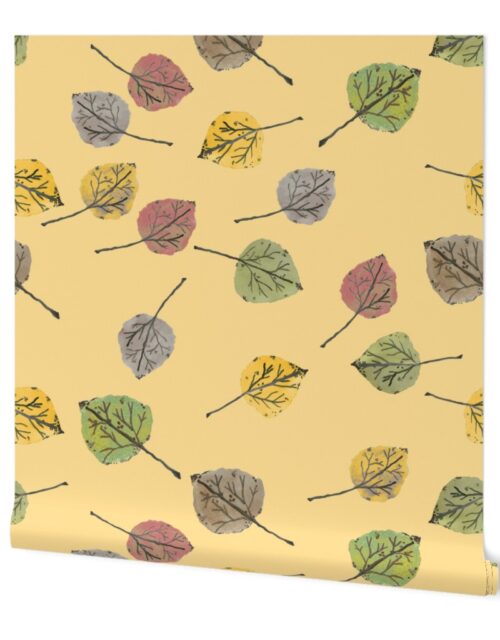 Colorado Aspen Tree Leaves Hand-painted Watercolors in Aspen Gold Wallpaper