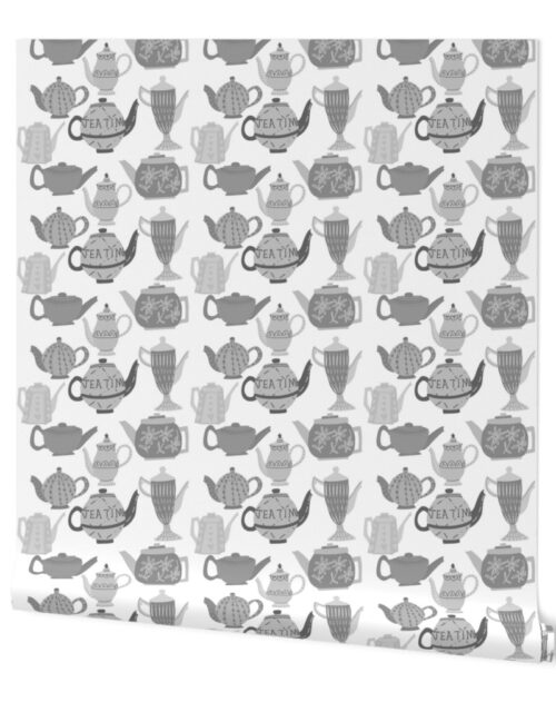 Vintage Teapots for Tea in Shades of Grey Wallpaper