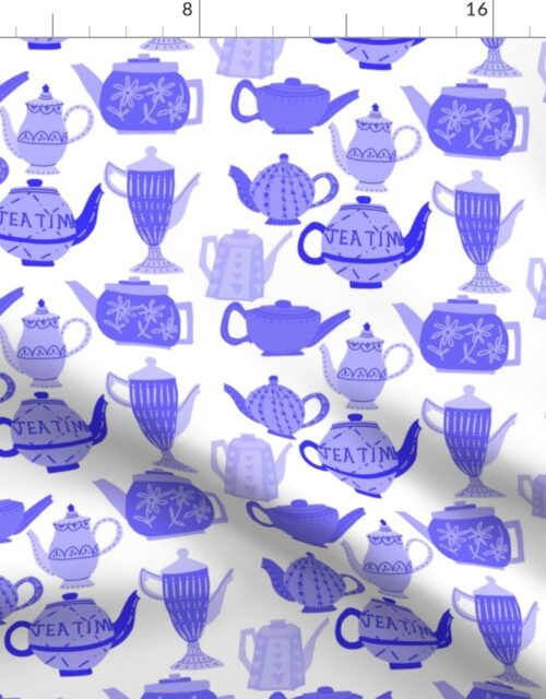 Vintage Teapots for Tea Time in Shades ofBlue Fabric