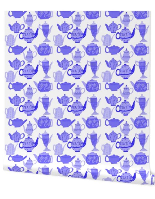 Vintage Teapots for Tea Time in Shades ofBlue Wallpaper