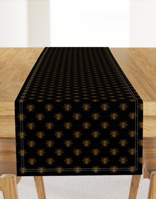 Royal Gold Queen Bees on Black Table Runner