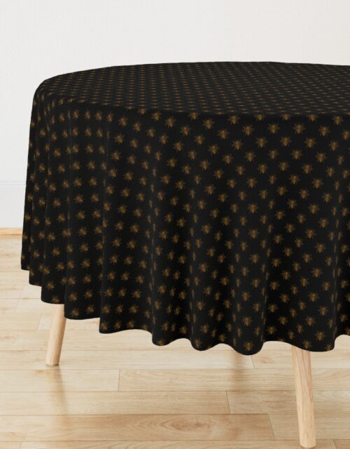 Royal Gold Queen Bees on Black Round Tablecloth