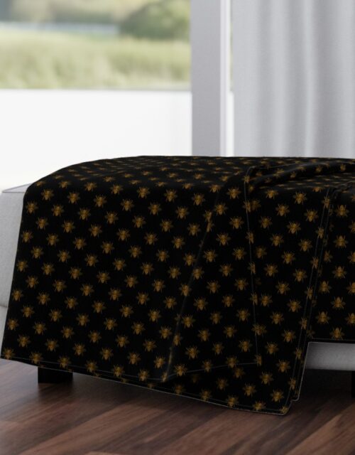 Royal Gold Queen Bees on Black Throw Blanket