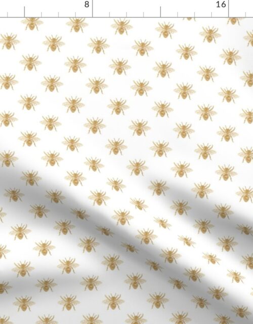 Gold Queen Bees on White Fabric