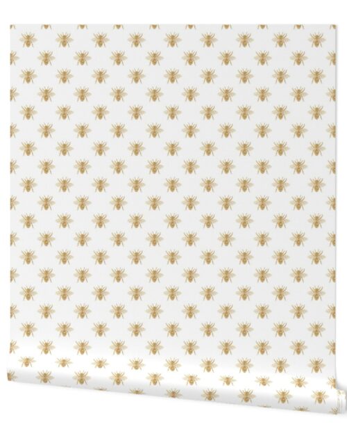 Gold Queen Bees on White Wallpaper