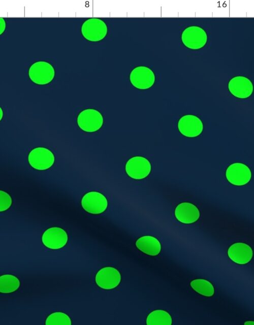 Navy and Neon Lime Green Jumbo Dots Fabric