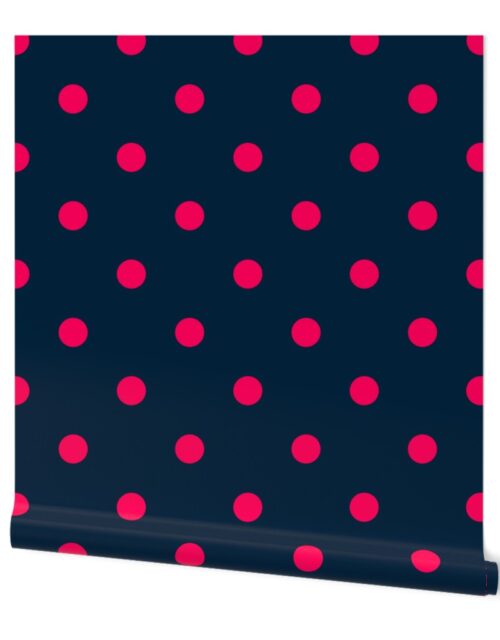 Navy and Neon Hot Pink Jumbo Dots Wallpaper