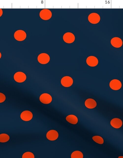 Navy and Neon Orange Jumbo Dots Fabric