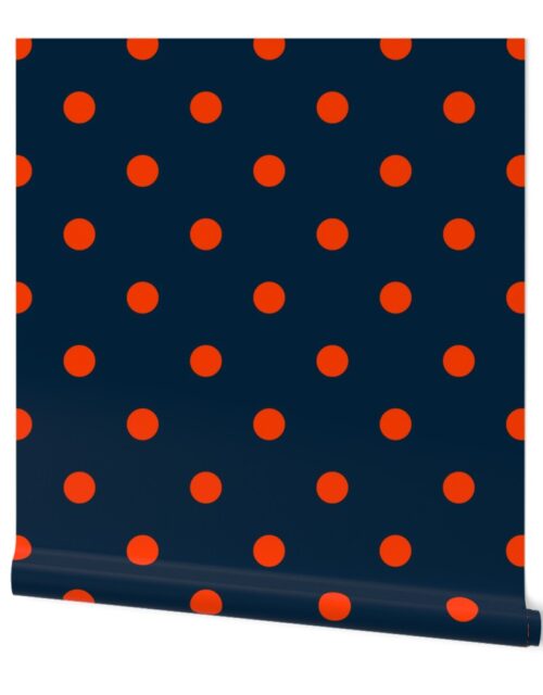 Navy and Neon Orange Jumbo Dots Wallpaper