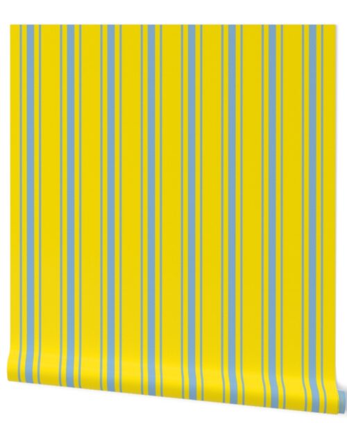 Blue Narrow Mattress Ticking on Yellow Custom Order Wallpaper