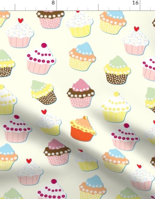 Cream Pastel Decorated and Iced Cupcakes Fabric