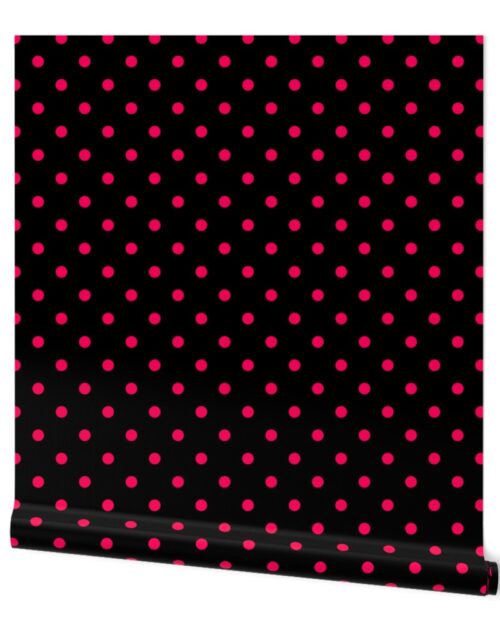 Black Licorice and Hot Pink Polka Dots Wallpaper