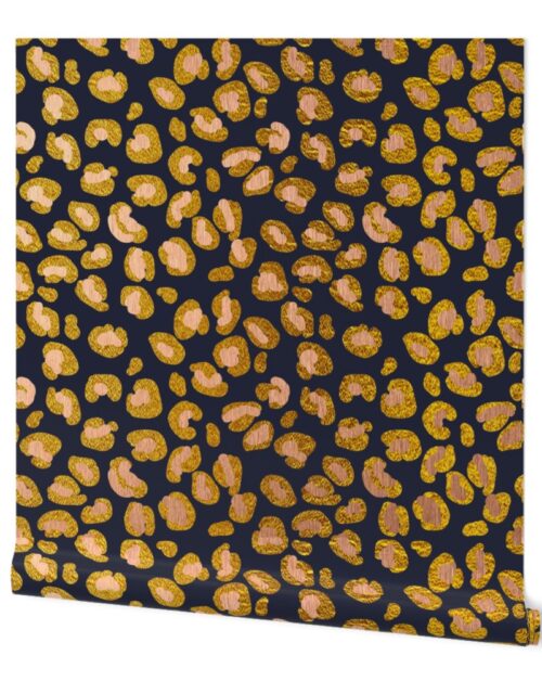 Leopard Rose Gold Spots on Navy Wallpaper