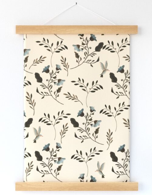 Blue Bluebells and Bluebirds Floral Pattern Cream Wall Hanging