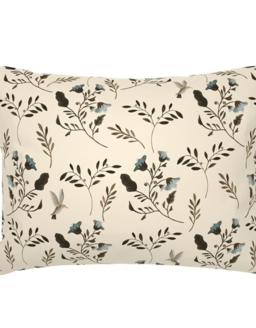 Blue Bluebells and Bluebirds Floral Pattern Cream Standard Pillow Sham