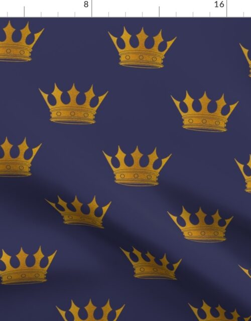 Royal Blue Gold Crowns Fabric
