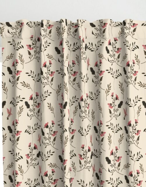 Hand-painted Rose Blossoms and Hummingbirds on Cream Curtains