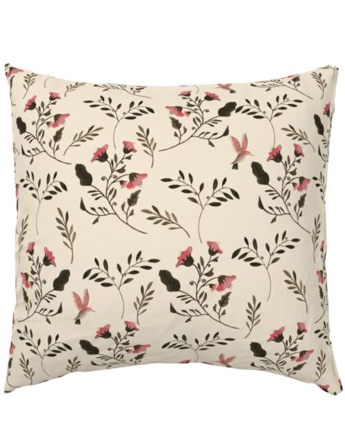 Hand-painted Rose Blossoms and Hummingbirds on Cream Euro Pillow Sham