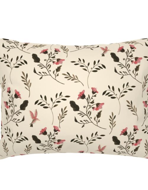 Hand-painted Rose Blossoms and Hummingbirds on Cream Standard Pillow Sham