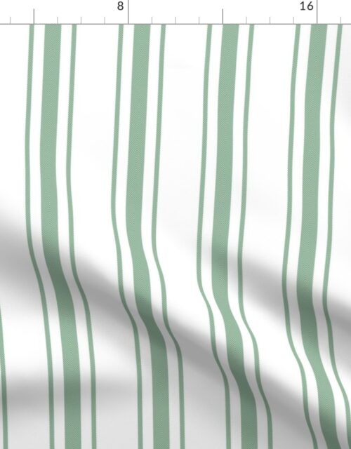 Mattress Ticking Wide Striped Pattern in Moss Green and White Fabric