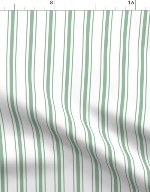 Mattress Ticking Narrow Striped Pattern in Moss Green and White Fabric