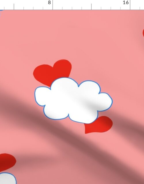 Cloud Hearts on Coral Pink Sky Fabric