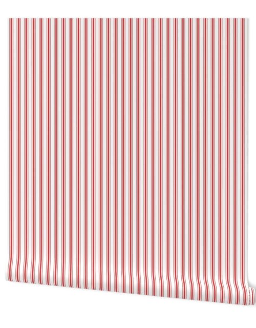 Mattress Ticking Narrow Striped Pattern in Red and White Wallpaper