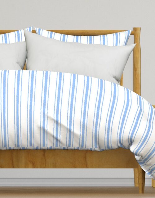 Mattress Ticking Wide Striped Pattern in Pale Blue and White Duvet Cover
