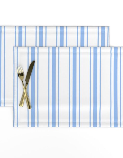 Mattress Ticking Wide Striped Pattern in Pale Blue and White Placemats