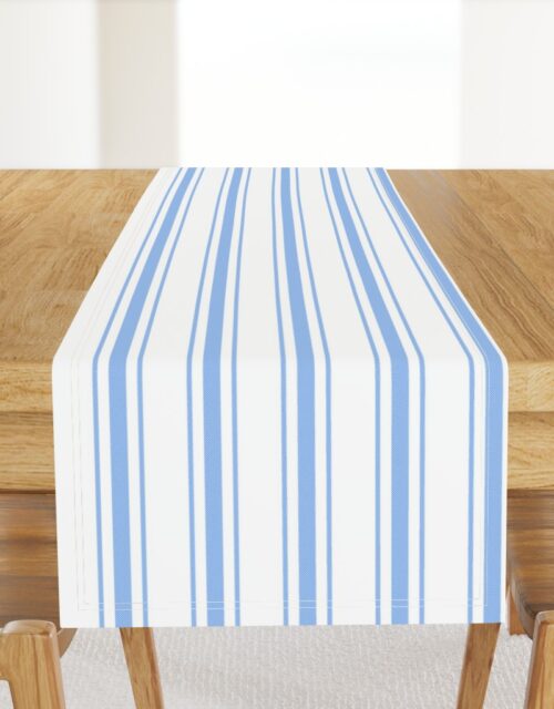 Mattress Ticking Wide Striped Pattern in Pale Blue and White Table Runner