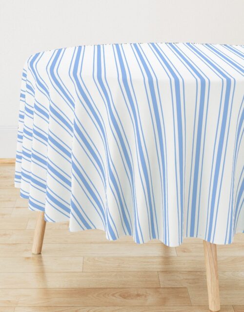 Mattress Ticking Wide Striped Pattern in Pale Blue and White Round Tablecloth