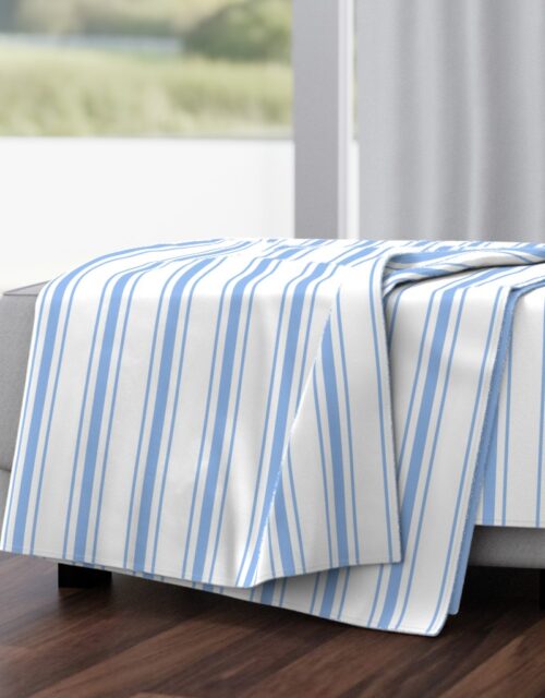 Mattress Ticking Wide Striped Pattern in Pale Blue and White Throw Blanket