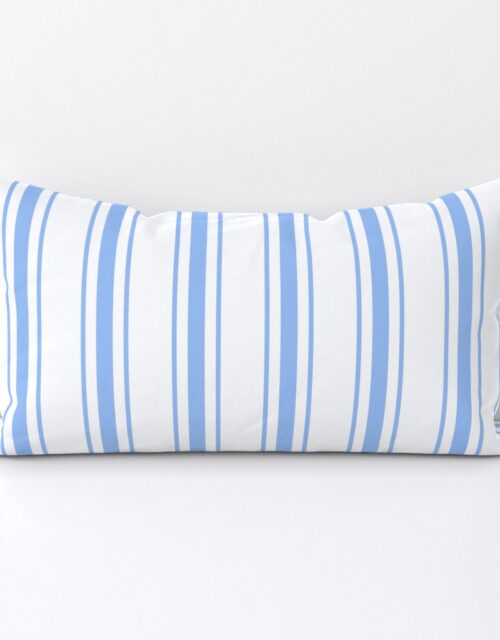 Mattress Ticking Wide Striped Pattern in Pale Blue and White Lumbar Throw Pillow