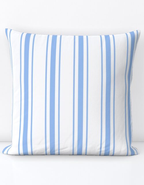 Mattress Ticking Wide Striped Pattern in Pale Blue and White Square Throw Pillow