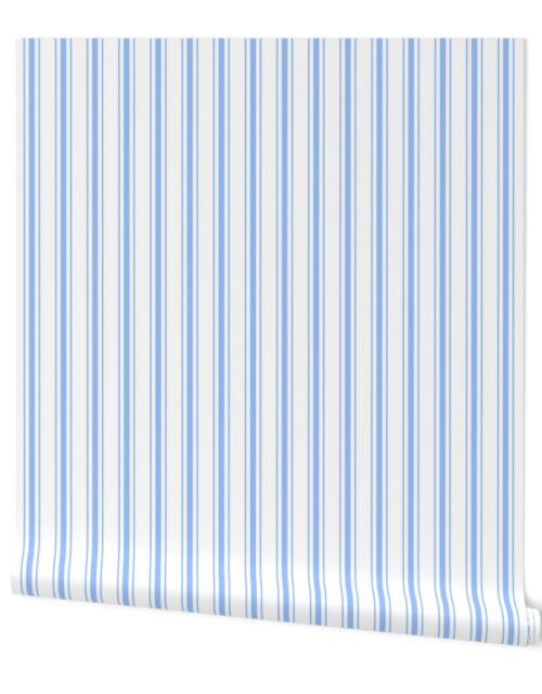 Mattress Ticking Wide Striped Pattern in Pale Blue and White Wallpaper