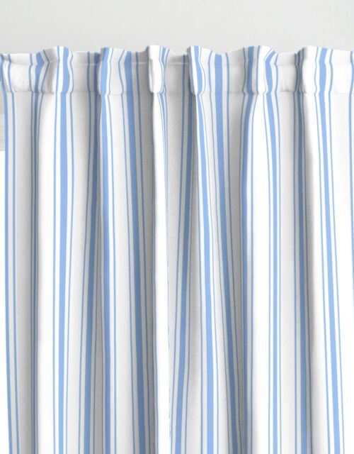 Mattress Ticking Wide Striped Pattern in Pale Blue and White Curtains