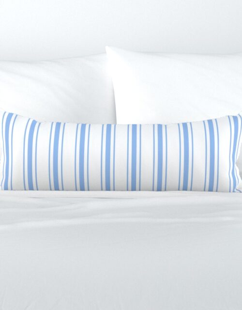 Mattress Ticking Wide Striped Pattern in Pale Blue and White Extra Long Lumbar Pillow