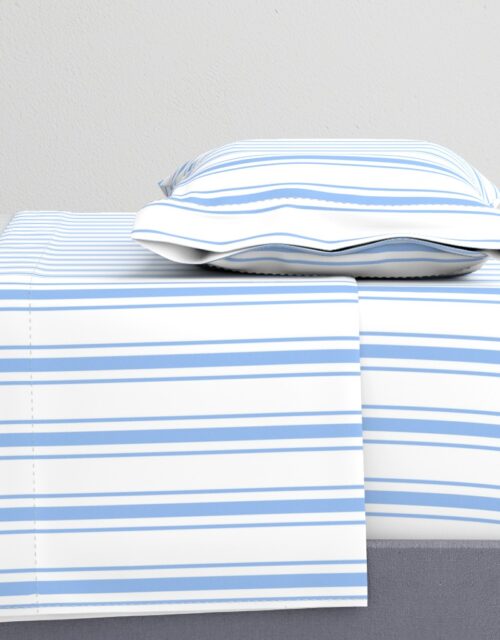Mattress Ticking Wide Striped Pattern in Pale Blue and White Sheet Set