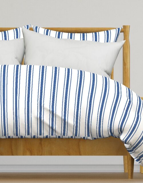 Mattress Ticking Wide Striped Pattern in Dark Blue and White Duvet Cover