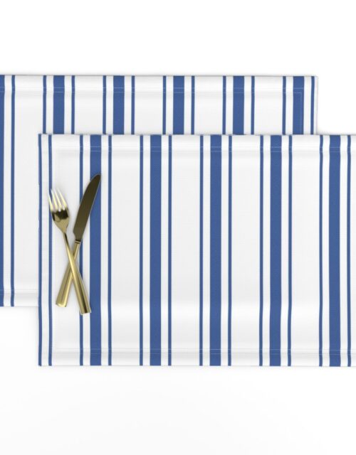 Mattress Ticking Wide Striped Pattern in Dark Blue and White Placemats