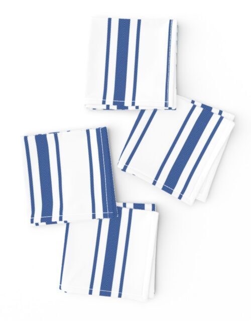 Mattress Ticking Wide Striped Pattern in Dark Blue and White Cocktail Napkins