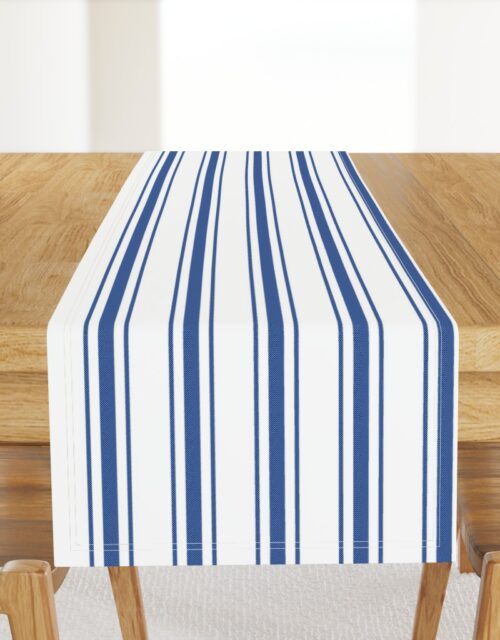 Mattress Ticking Wide Striped Pattern in Dark Blue and White Table Runner