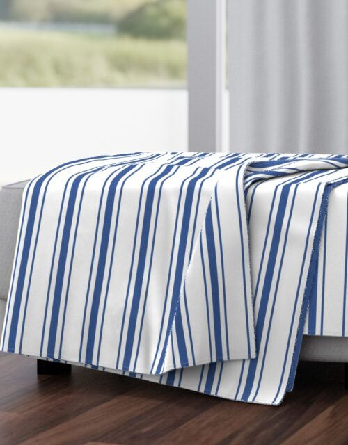 Mattress Ticking Wide Striped Pattern in Dark Blue and White Throw Blanket