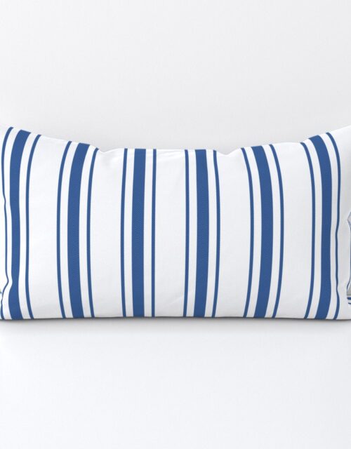 Mattress Ticking Wide Striped Pattern in Dark Blue and White Lumbar Throw Pillow