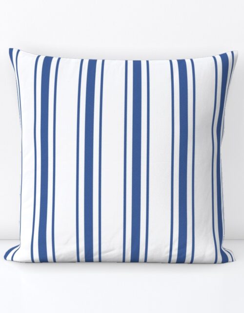 Mattress Ticking Wide Striped Pattern in Dark Blue and White Square Throw Pillow