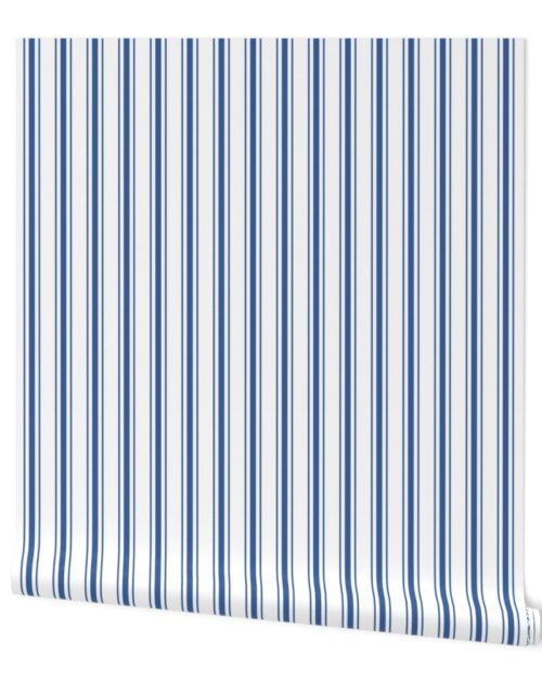 Mattress Ticking Wide Striped Pattern in Dark Blue and White Wallpaper