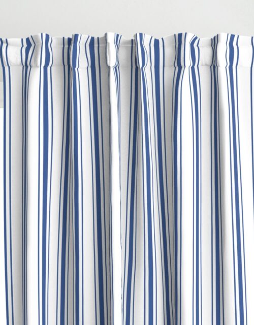 Mattress Ticking Wide Striped Pattern in Dark Blue and White Curtains