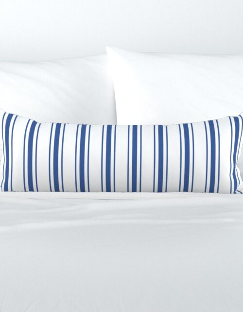 Mattress Ticking Wide Striped Pattern in Dark Blue and White Extra Long Lumbar Pillow